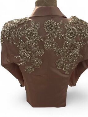 Embellished Mauve Satin Jacket with Gold Floral Appliqué